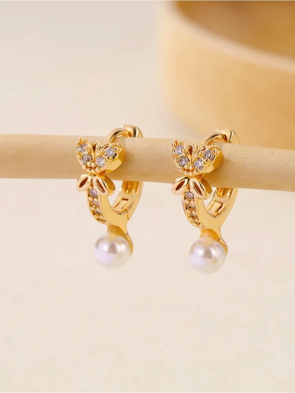 18k Gold plated Pearl Butterfly Hoop Earrings - Women Jewelry